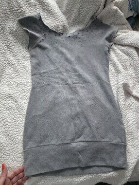 bebe Gray Embellished Cap-Sleeve Tunic